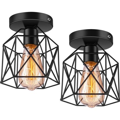 Plafonnier E27 Semi-Encastré De Style Industriel Rétro Noir Pour Porche, Couloir, Cuisine, Style Ferme, Lot De 2, Luminaires Pour Camping-Car, Ampoule Non Incluse