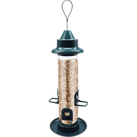 Distributeur de Nourriture pour Oiseaux Suspendu à 4 Ports, Mangeoire en Tube Plastique pour Extérieur et Jardin (1/5)