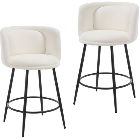 Wahson Taburetes Altos Juego de 2, Chenille Taburetes con Respaldo Suave y Cojin Grueso, Sillas Altas de Cocina con Patas Metálicas Robustas, Beige