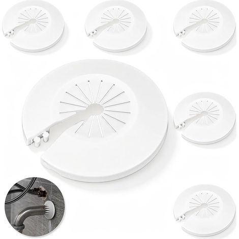 Lot de 6 rosettes flexibles à clipser pour tuyau de radiateur, tuyau d'eau, mur et sol, universel,, blanc (1/5)