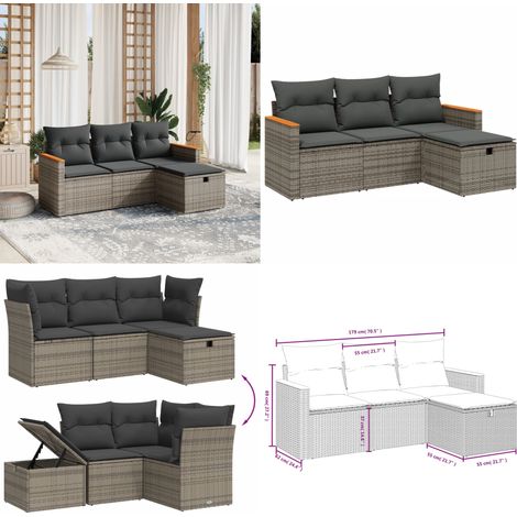 4-tlg. Garten-Sofagarnitur mit Kissen Grau Poly Rattan - Gartengestell - Gartenmöbel Set - Gartenlounge - Lounge Set - Rattan Sessel - Home & Living (1/5)
