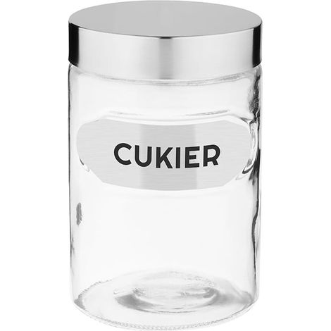 Bocal en verre transparent Ozzy Inscription Sugar 1250 ml (1/2)