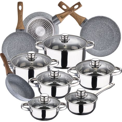 Bateria de cocina 12 piezas SAN IGNACIO Cassel en acero inoxidable con juego de sartenes (20/24/26/28 cm) SAN IGNACIO Granito en aluminio forjado (1/5)