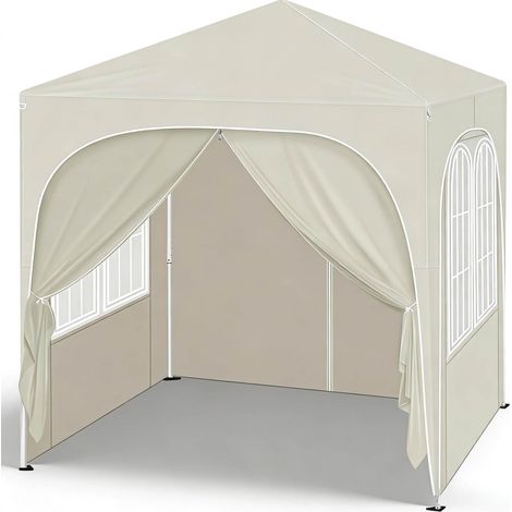 Toldo gazebo de jardín 2 x 2 m beige con estructura metálica y paredes laterales (1/5)