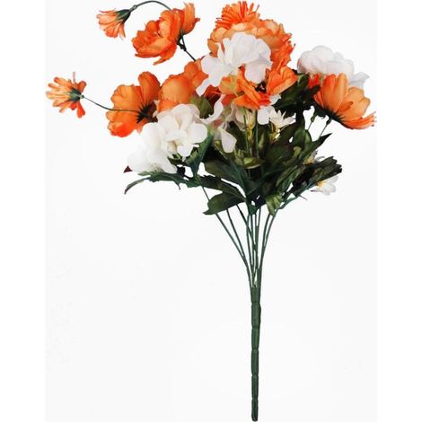 Un bouquet de 10 fleurs, un mélange d'anémones et d'hortensias orange. (1/3)