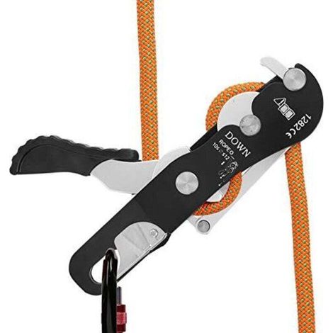 Self-Locking Climbing Descender with Safety Carabiner for Rescue and Descent (1/4)