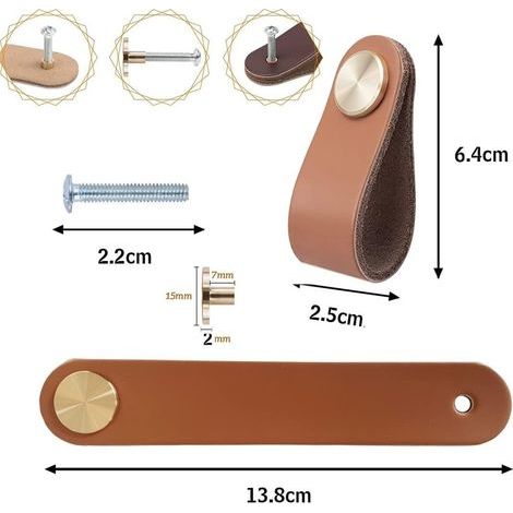 Juego de 4 tiradores de cuero para muebles, pomos para puertas de armarios, tiradores de cuero para cajones, tiradores de estilo vintage para armarios, cómodas, cocina y baño. (1/5)