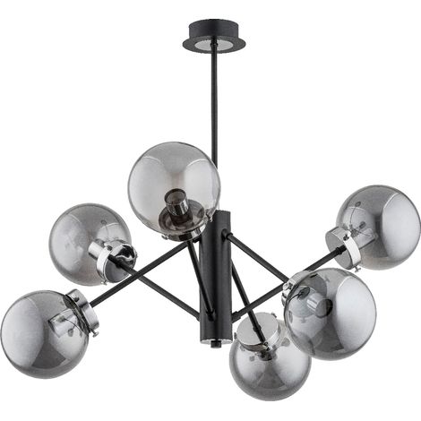 Suspension NANCY chromée noire boules fumées 6xE14 10W (1/3)