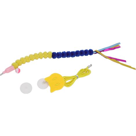 Transportín ajustable que no deja marcas para gatos, con gancho, cordón elástico y cascabel (amarillo y azul).