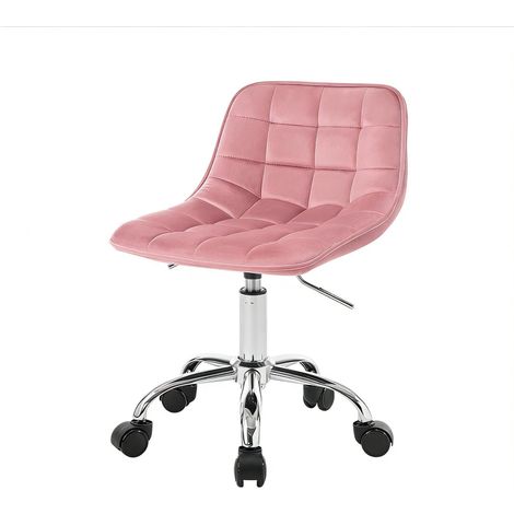 Fauteuil de bureau rose en velours avec dossier ergonomique et roulettes (1/5)