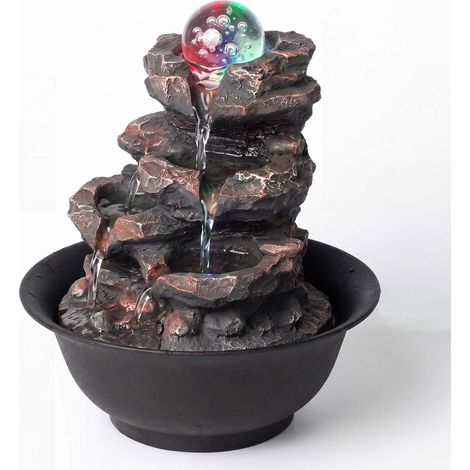 Spector Water Fountain Tabletop Glass Ball Feature 3-Speed Flow Resin Rock Brown (1/5)