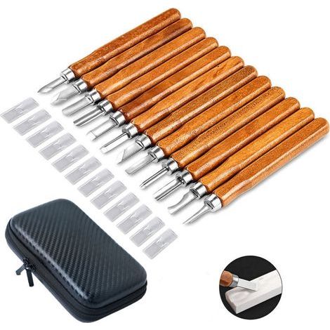 Kit d'outils de sculpture sur bois professionnel 12 pièces avec couteaux et gouges (1/4)