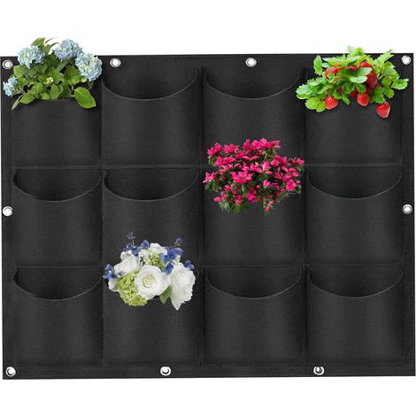 Sac à Plantes Mural, Hillylolly 12 Poches Sacs de Culture Muraux, 80x 60 cm, Sac de Plantation Suspendu Pot de Fleurs Mural Extérieur, Sac à Plantes Mural en Feutre Vertical