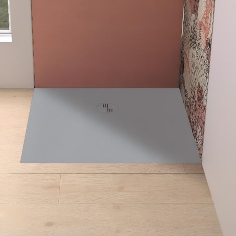 Receveur de douche KINEDO Kinemoon Evo 90x90 gris pierre texture pierre lunaire inclu. grille assortie et bonde extra-plate