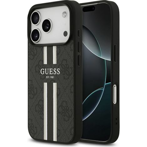 Funda Guess 4G con estampado de rayas y MagSafe para iPhone 17 Pro, color negro. (1/5)