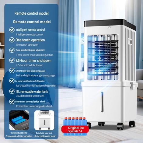 Rafraîchisseur d'air mobile avec télécommande intelligente – Ventilateur refroidissant 3 vitesses, faible consommation, silencieux, réservoir grande capacité, Glacières à moindre coût, 1 pièce, Blanc (1/5)