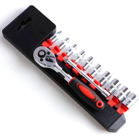 Juego 12 llaves vaso hexagonales 6.35mm 1/4 pulgada, trinquete liberación rápida, para vehículos reparaciones coches motos, soporte incluido