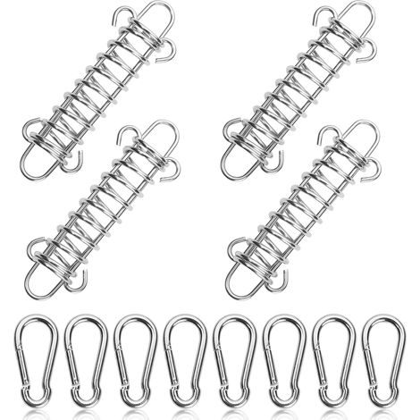 Lot de 4 ressorts de traction avec crochets, en acier inoxydable, fixation haute résistance, ressorts de serrage, avec 8 mousquetons, pour tente de camping, voile d'ombrage (1/5)