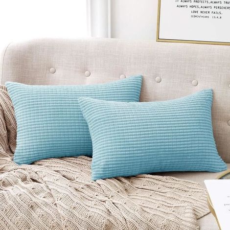 Housses de coussin en velours bleu ciel - Lot de 2 - 30x50cm - Design élégant et texture douce (1/4)