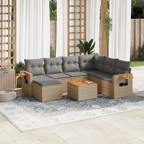 Juego de sofás de jardín con cojines beige 8 pzas ratán PE vidaXL (1/5)
