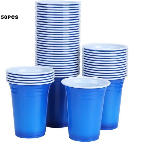 50 Pièces Gobelets Jetables 360ml pour Fête, Barbecue, Pique-nique - Bleu (1/4)