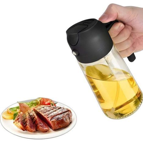 Oil dispenser, 2-in-1 oil bottle with spray nozzle for olive oil and vinegar, 470 ml, for cooking, barbecuing and salads - black (1/5)