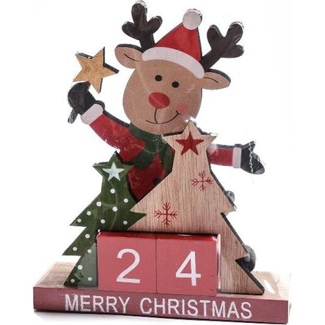 Calendario perpetuo per avvento in legno per decorazioni natalizie -Renna