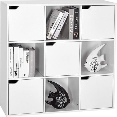 Meerveil Bücherschrank, Bücherregal, Aufbewahrungsregal, 9 Fächer mit 5 Türen, Vielschichtiges Regal aus Holz, moderner Stil, Weiß (1/5)