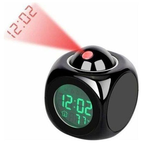 Horloge Digitale de Projection Silencieux LED Reveille-Matin 12/24h Réveil Projection Plafond Commande Vocale Affichage Temps Température Alarme Snooze Reveil Numérique(le noir) (1/5)