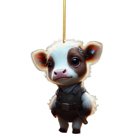 Ornement créatif de Noël : Buffle des Highlands, sapin de Noël, décoration de plateau Yak, pendentif en acrylique. (1/2)