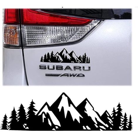 Autocollant Voiture Montagnes Forêt en Vinyle Résistant aux Intempéries - Décoration Haut de Gamme pour Camping Car, SUV, Camion - Taille Universelle 17,5×5 cm (Noir) (1/5)