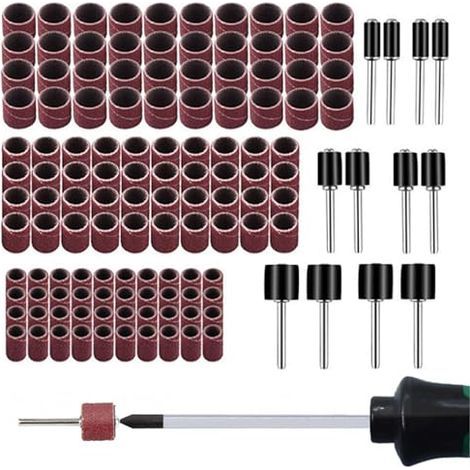 Kit de tambours ponçage, manchons ponceuse à broche - tambour pour et perceuse, 132 pièces, le polissage,Papier abrasif grains l'amélioration (1/5)