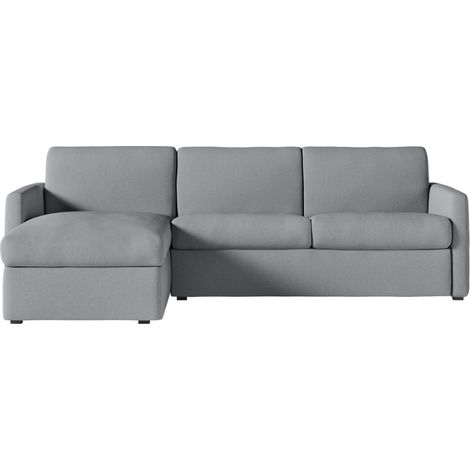 Canapé d'angle convertible express 4 places AGATHE 140x190cm en tissu gris clair - Matelas 13cm (1/5)