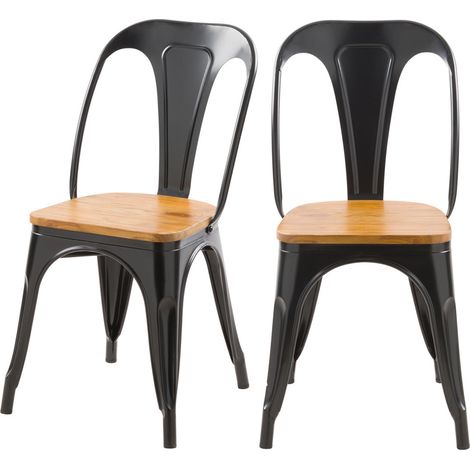 Lot de 2 chaises en métal noir et bois d'orme - YOANNA (1/5)