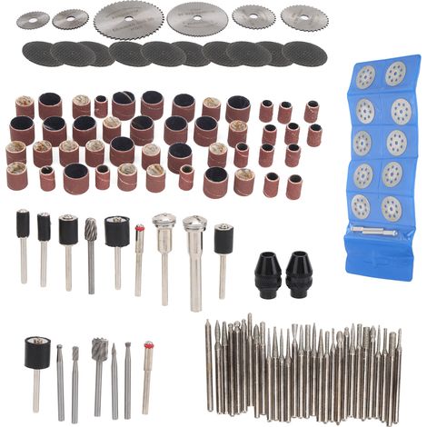 121Pcs Kit accessoires ponceuse électrique, lames scie circulaire mini en acier rapide, papier abrasif inclus (1/5)