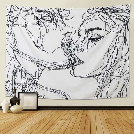 Tapiz abstracto con boceto de hombres y mujeres, amantes besándose, ideal para colgar en la pared, dormitorio o sala de estar. (1/5)