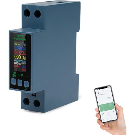 Compteur d'électricité WiFi 8 en 1, Voltmètre Ampèremètre Multifonction AC 85-290 V/40 A avec déconnexion en Cas de surchauffe et de surintensité (1/5)