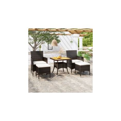 Ensemble à dîner de jardin 5 pcs Résine tressée et acacia Noir (1/5)