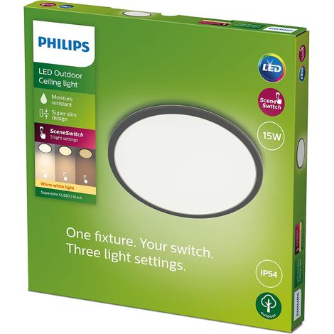 Plafonnier Extérieur LED, Noir, Blanc Chaud, Superslim 15W, IP54 Résistant à l'Eau pour Jardin, Patio et Éclairage de Terrasse. (1/5)