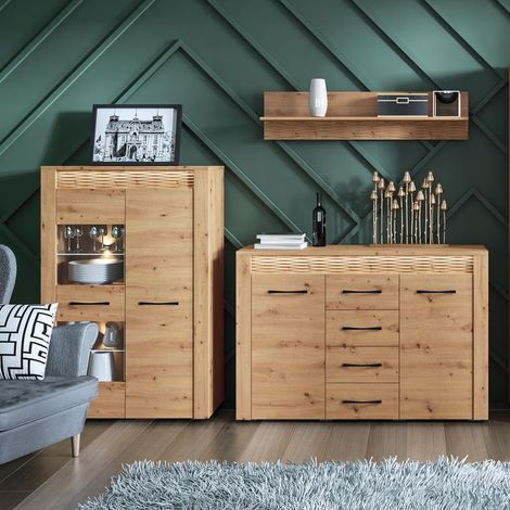Esszimmer Set mit LED Beleuchtung ARTA-131 in Artisan Eiche Nb., B/H/T: ca. 250/170/40 cm (1/5)