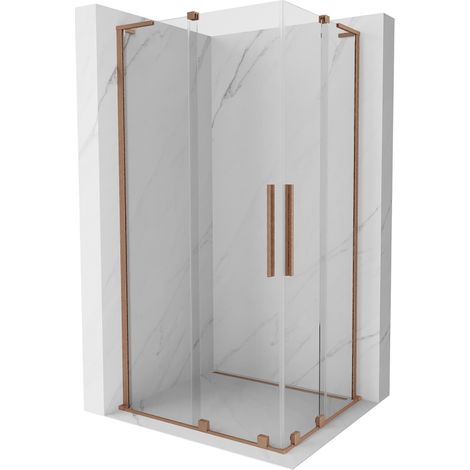 Mexen Velar L Duo cabina doccia scorrevole 100 x 90 cm, trasparente, rame spazzolato - 871-100-090-02-03-65 (1/5)