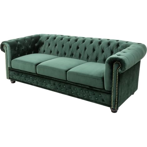Divano dritto EDGAR – Verde smeraldo – 3 posti – Velluto stile barocco