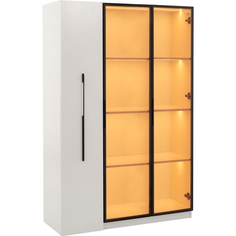 Meuble multifonction 110,5 × 35 × 160 cm - vitrine avec porte vitrée et LED, tiroir latéral, meuble sur roulettes – meuble haut de style français, bibliothèque, vitrine, meuble de salle de bains, meub (1/5)