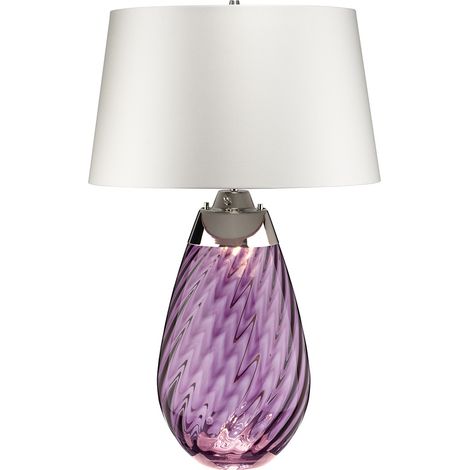 Elstead Lena 2 Leichte große Pflaumentischlampe mit cremefarbenem Schirm, pflaumenfarbenem Glas, cremefarbenem Schirm, E27