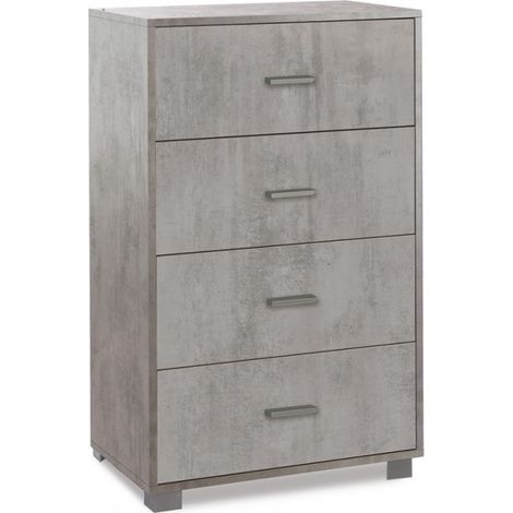 Schlafzimmerkommode mit vier Schubladen Beton Cemento 70x41x H112 cm
