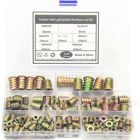 Kit de 120 écrous à insérer filetés pour meubles en alliage de zinc coloré M4/M5/M6/M8/M10 (1/5)