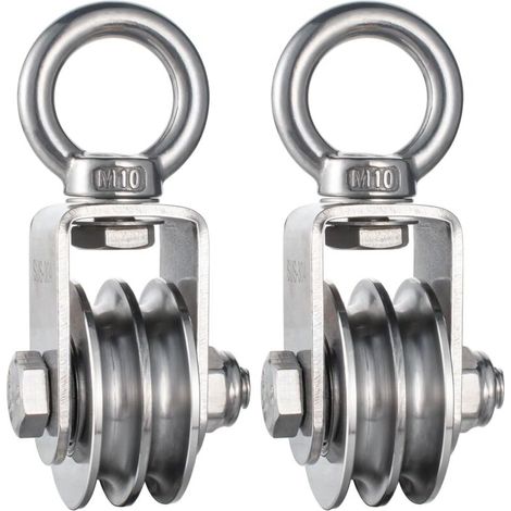 RHG Poulie double à câble robuste en acier inoxydable avec roulements internes, poulie simple pivotante pour systèmes de levage à poulie, capacité de 1100 lb, (2 paquet)
