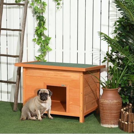 Caseta para perro 82x58x58 cm, estilo cabaña, protección climática, base elevada, madera amarilla (1/5)