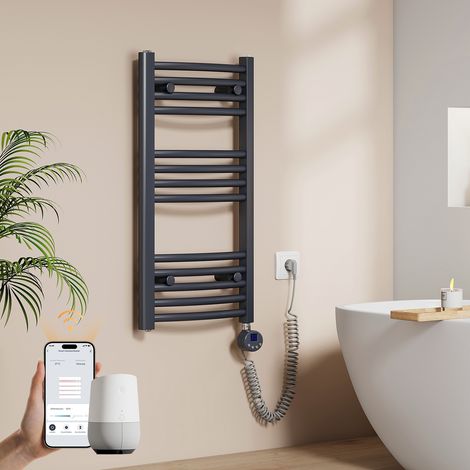 EMKE Elektrischer Handtuchheizkörper 75 x 40 cm 300 W Anthrazit Badheizkörper WLAN-Steuerung, Alexa & Google Home, 7-Tage-Programm