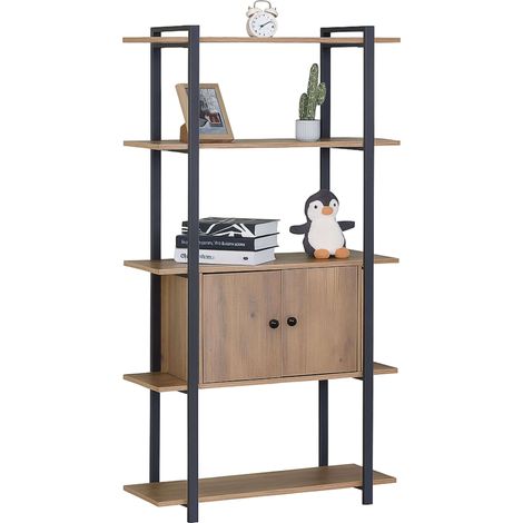 Estantería Librería Salón Past con 4 Estantes y 2 Puertas en Roble Cambrian y Negro 80x150x34 cm